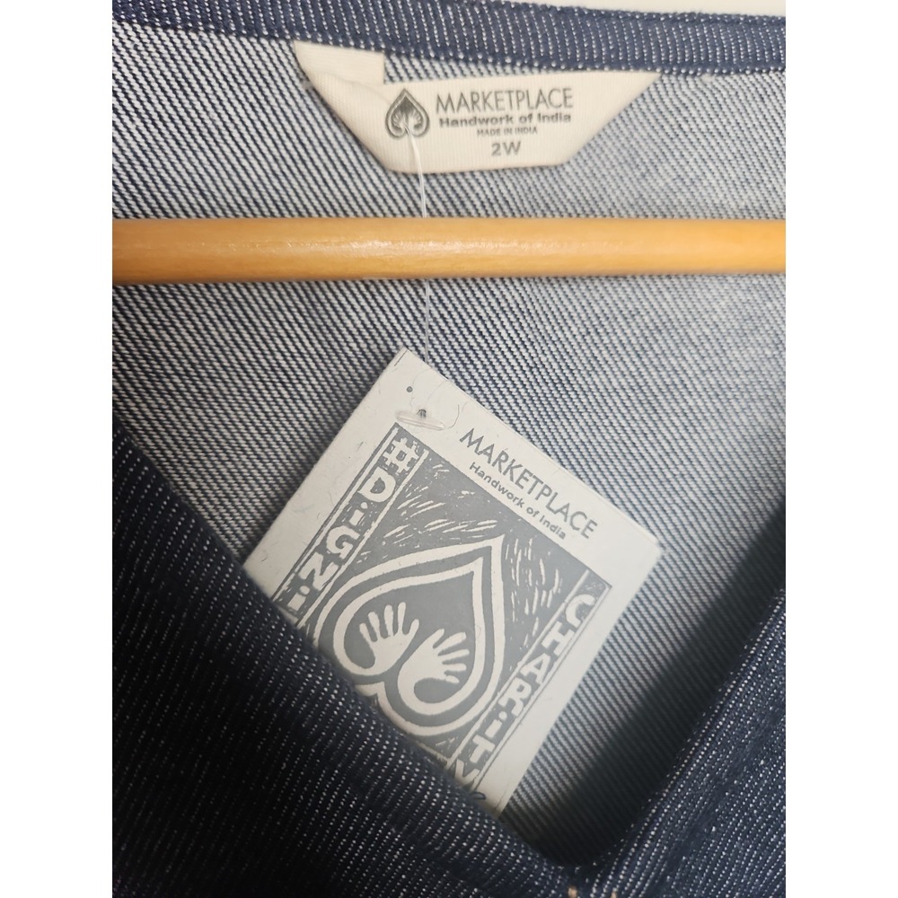 Marketplace Of India 2W Blue Vest Top Pant Set Embroidered Lagenlook Minimalist - Picture 5 of 16